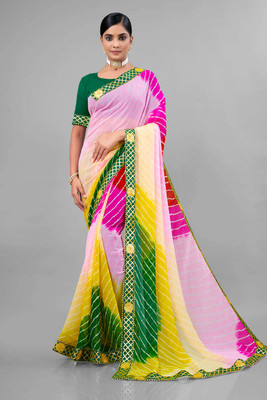 ASTEYAM Printed Leheria Georgette Saree(Blue)