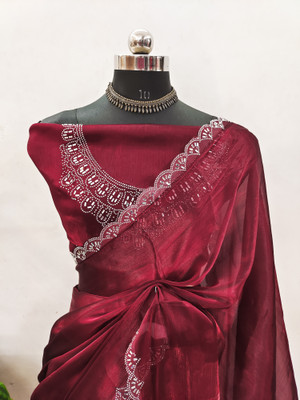 ZOYAL ENTERPRISE Self Design Bollywood Brasso Saree(Maroon)
