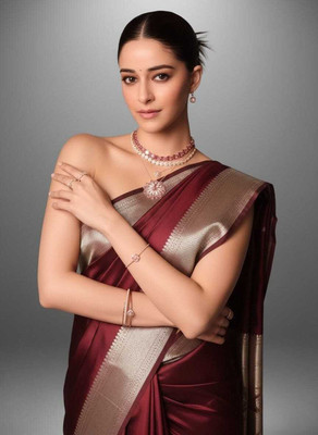 Tilfelle Solid/Plain, Woven, Self Design Banarasi Satin Saree(Maroon)