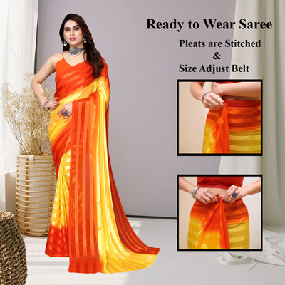 Moda Rapido Embellished, Striped Bollywood Satin Saree(Yellow, Orange)