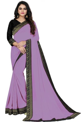 Georgette Saree Solid/Plain, Self Design, Dyed Bollywood Chiffon, Georgette Saree(Purple)