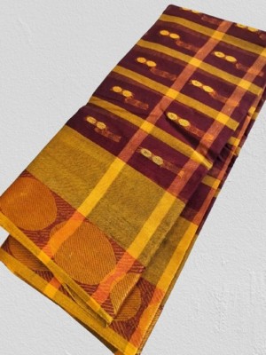 J KunduHouse Checkered Tant Pure Cotton Saree(Maroon)