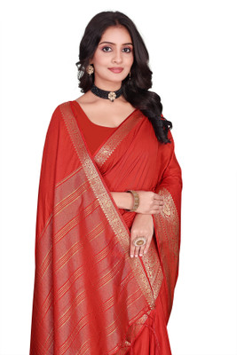 Aarunika MNT Woven Bollywood Pure Silk Saree(Red)