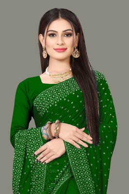 SHIVAYFAB Self Design Banarasi Chanderi, Georgette Saree(Green)
