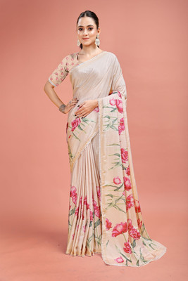 Rashmi Sarees Digital Print Bollywood Silk Blend Saree(Beige)