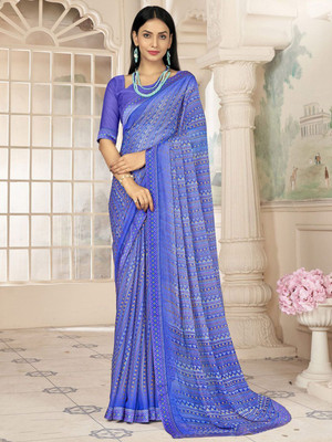 Anouk Rustic Printed Daily Wear Chiffon Saree(Blue)