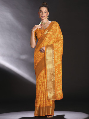Tasrika Printed Chinnalapattu Art Silk Saree(Yellow)