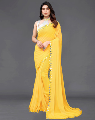 SIRIL Embellished Bollywood Georgette Saree(Yellow, Silver)