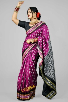 LYANNA Temple Border, Solid/Plain Sambalpuri Handloom Cotton Blend, Art Silk Saree(Pink)