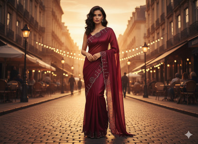 Sudev fashion Embellished Bollywood Net Saree(Red)