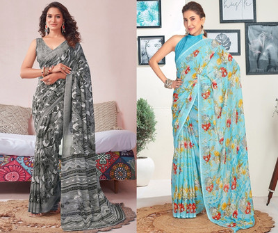 Panchvati NX Printed Bollywood Georgette Saree(Pack of 2, Multicolor)