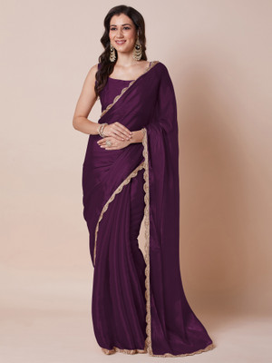 Tasrika Embellished, Solid/Plain Bollywood Organza Saree(Purple)