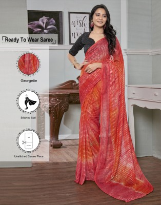 Samah Striped, Ombre, Embellished Bollywood Chiffon, Georgette Saree(Red, Orange)