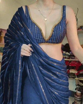 Naxora Printed Daily Wear Georgette Saree(Dark Blue)