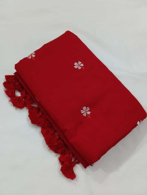 OSARIO Embroidered Handloom Pure Cotton Saree(Red)