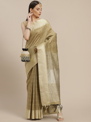 ANOUK Woven Chanderi Silk Blend Saree(Beige)