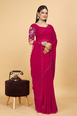 SAADHYA CREATION Embroidered, Solid/Plain Bollywood Georgette Saree(Maroon)