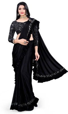 miracletex Self Design Bollywood Lycra Blend Saree(Black)