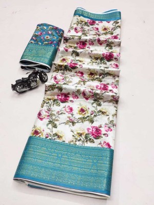 Kedar Textile Floral Print Bollywood Art Silk Saree(Brown, Grey, Purple, White, Red)