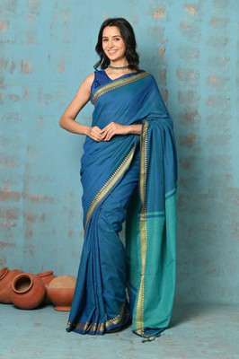 Rnn Saree Self Design Handloom Cotton Blend Saree(Blue)