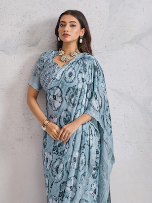 Tasrika Printed, Embellished Bollywood Satin, Georgette Saree(Green)