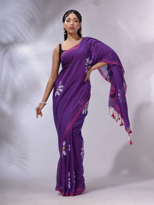 Aika Floral Print Daily Wear Linen Saree(Purple)