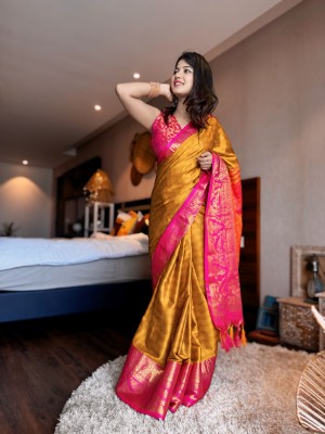 valida Woven Dharmavaram Jacquard Saree(Gold)