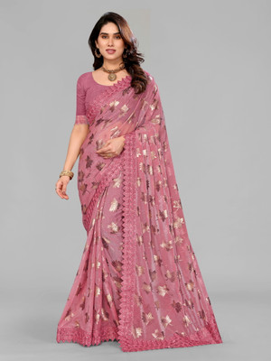 miracletex Floral Print Bollywood Lycra Blend Saree(Multicolor)