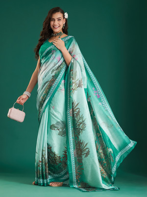 ECOLEAF Solid/Plain Bollywood Nylon, Satin Saree(Blue)
