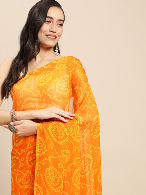 DIVYASHAKTI FASHION Printed Bandhani Chiffon Saree(Gold)