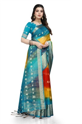 KOTHARI KS Color Block Bandhani Organza Saree(Light Blue)