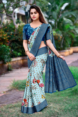 M.B.ENTERPRISE Digital Print Banarasi Crepe Saree(Green)