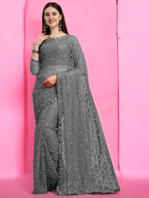 Nexafashion Self Design Bollywood Brasso Saree(Grey)