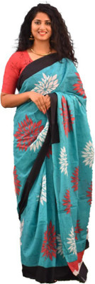 Tropwear Printed Sambalpuri Pure Cotton Saree(Blue)