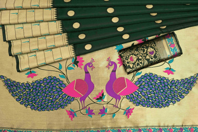 Rudr Venture Digital Print Banarasi Jacquard Saree(Green)