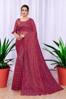 NEXAA Self Design Bollywood Net Saree(Maroon)