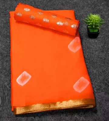 REBOOT FASHIONS Geometric Print Bandhani Chiffon Saree(Orange)