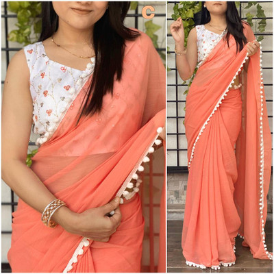 Superior Sarees Solid/Plain, Self Design Bollywood Viscose Rayon Saree(Orange)
