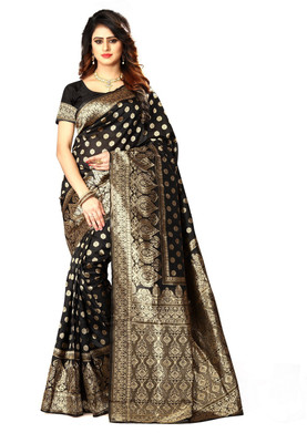 K SALIYA ENTERPRISE Geometric Print Kanjivaram Tussar Silk Saree(Black)