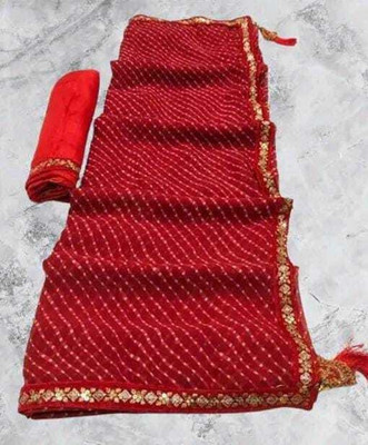nabil Printed Bandhani Georgette Saree(Red)