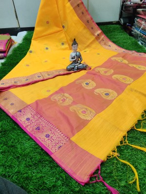 Vaishnavii Self Design Handloom Cotton Silk Saree(Yellow)