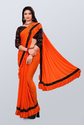 Mijashree Embellished Daily Wear Lycra Blend Saree(Orange)