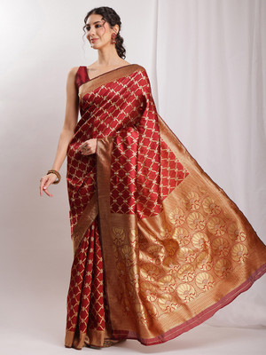 Janasya Woven Banarasi Silk Blend Saree(Maroon)