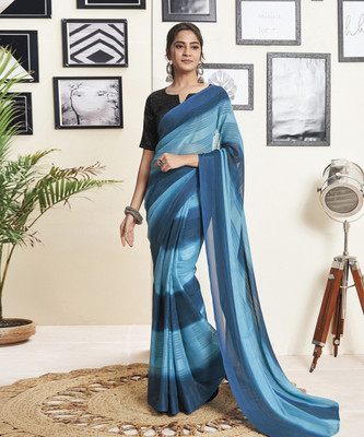 Divastri Striped Bollywood Georgette Saree(Light Blue, Dark Blue)