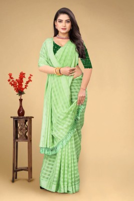 saanvi Self Design, Checkered Bollywood Chiffon Saree(Green)