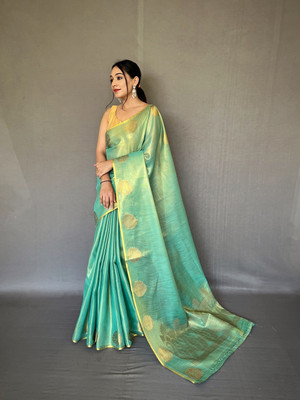 SGF11 Self Design Handloom Tissue Saree(Blue)