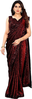 miracletex Embellished Bollywood Lycra Blend Saree(Maroon)
