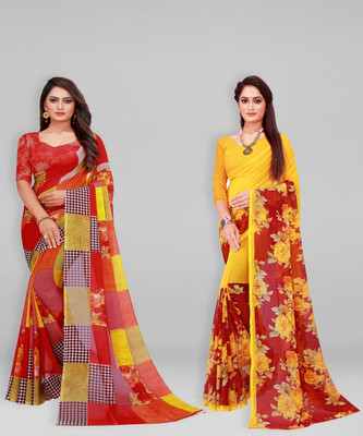 Divastri Printed Daily Wear Georgette Saree(Pack of 2, Blue)