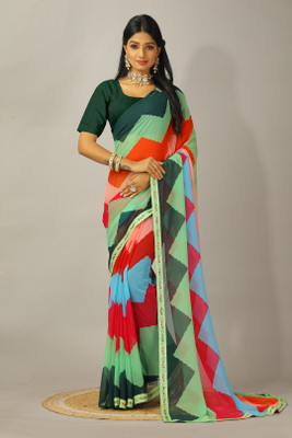 Kanooda Prints Printed Bollywood Georgette Saree(Green)