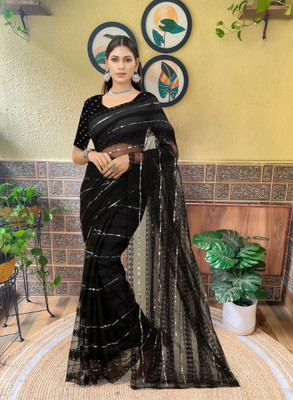 Julee Embellished Bollywood Georgette Saree(Black, Grey)